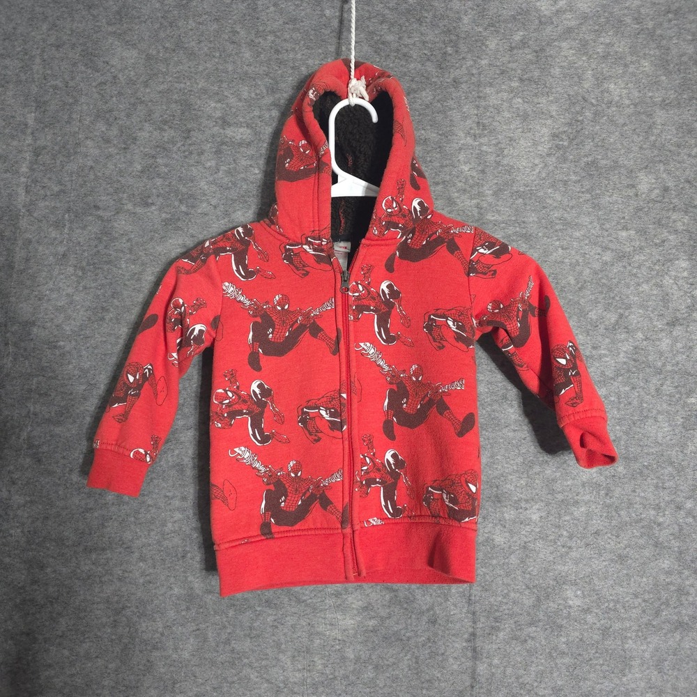 Marvel Spiderman Hoodie Kids 3T Red Sherpa Lined Zip Jacket Superhero